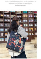 Nueva bolsa de mano bolsa de playa Bart pintado pintura bolsa de dibujos animados lino bolsa de lona de gran capacidad negro hermosa mujer - details 22
