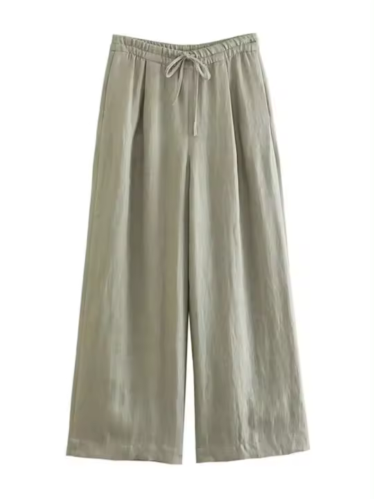 - Primavera Verano 2025 Moda Mujer Chaleco Cuello Alto con Cinturón Sin Mangas + Pantalones Largos de Pierna Ancha de Cintura Alta - 1