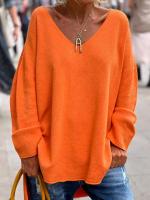 Suéter De Punto Con Cuello En V Y Manga Larga Para Mujer Estilo Casual Suéter Sobredimensionado Con Bajo Extensión Poliéster Sin Cierre - details 4