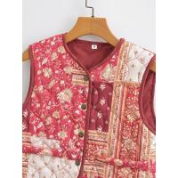 BUNO-Chaleco acolchado con estampado de flores rojas chinas para mujer, abrigo sin mangas, cuello en V, botones cubiertos, ropa de abrigo corta Vintage, 2025 - details 3