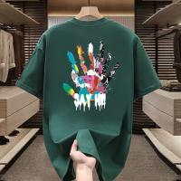 Camiseta de Algodón con Patrón Diseño Suelto y Casual Manga Corta Talla Grande Textura Brillante - details 5