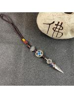 LLavero de campana de Vajra budista tibetana para hombre y mujer, colgante de joyería hecho a mano, cordón, campana de mano, cuerda tejida, colgadores de coche - details 6