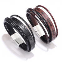 Brazalete de Cuero Tejido a Mano con Cruz Pulsera de Aleación Magnética para Hombre - details 3