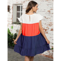 Vestido suelto con bloques de color, informal, con mangas con volantes, corte ajustado - details 6