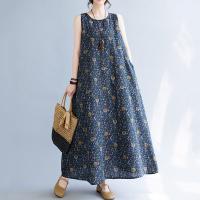 Vestido Maxi de Verano Floral Vintage Cómodo y Suelto con Algodón sin Mangas - details 0