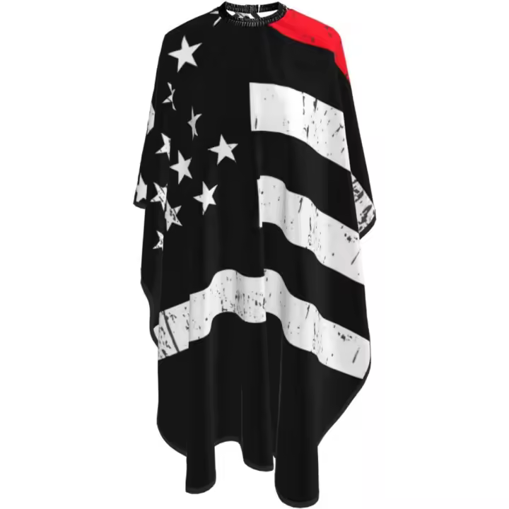 Capa de peluquero con bandera de línea roja de bombero americano, capa de corte de pelo impermeable para peluquería profesional con cierre a presión ajustable, delantal de corte de pelo para estilista y uso doméstico, 55 x 66 pulgadas - 1