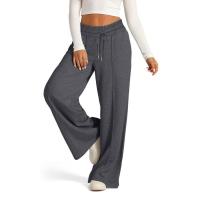 Pantalones femeninos con cordón, cintura elástica, Otoño Invierno, pantalones deportivos para mujer, pierna ancha, moda coreana gris claro - details 8