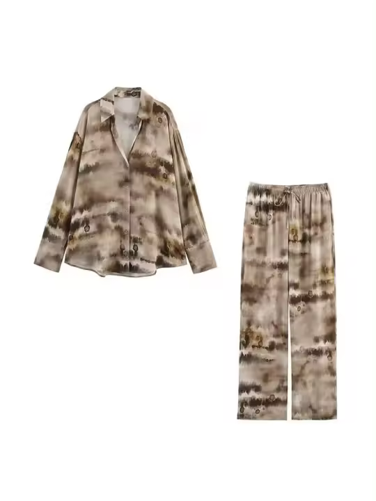 Conjuntos de 2 piezas de verano para mujer 2025, camisas holgadas vintage con teñido anudado y pantalones, trajes elegantes de dos piezas para mujer, ropa de calle - 1