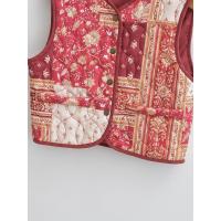 BUNO-Chaleco acolchado con estampado de flores rojas chinas para mujer, abrigo sin mangas, cuello en V, botones cubiertos, ropa de abrigo corta Vintage, 2025 - details 4