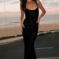 Camisola francesa con diamantes de imitación para chica picante, vestido de noche ligero de lujo de gama alta con cadera envuelta, vestido largo sin espalda para fiesta - details 10