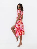 Vestido corto con capucha de manga corta para mujer en verano Cuello en V, un solo pecho, estampado en línea, longitud media - details 7