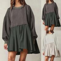 Sudadera informal de otoño con bloques de Color para mujer, Vestido corto holgado de manga larga con cuello redondo, Jersey plisado a la moda, Tops, Vestidos - details 0