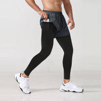 Pantalones de Compresión para Hombres 2 en 1 Leggings Deportivos con Bolsillo Trasero y Cremallera - details 2