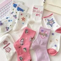 Calcetines tobilleros de flores Y2K para deportes al aire libre, calcetines cortos con estrella de cereza, estilo Ins con letras, calcetines de dibujos animados a media pantorrilla para estudiantes - details 5