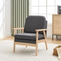 Sillón de lino, sillón, sofá individual, silla de lectura de relajación de madera, cojín trasero de asiento grueso para sala de estar, dormitorio, gris oscuro - details 8