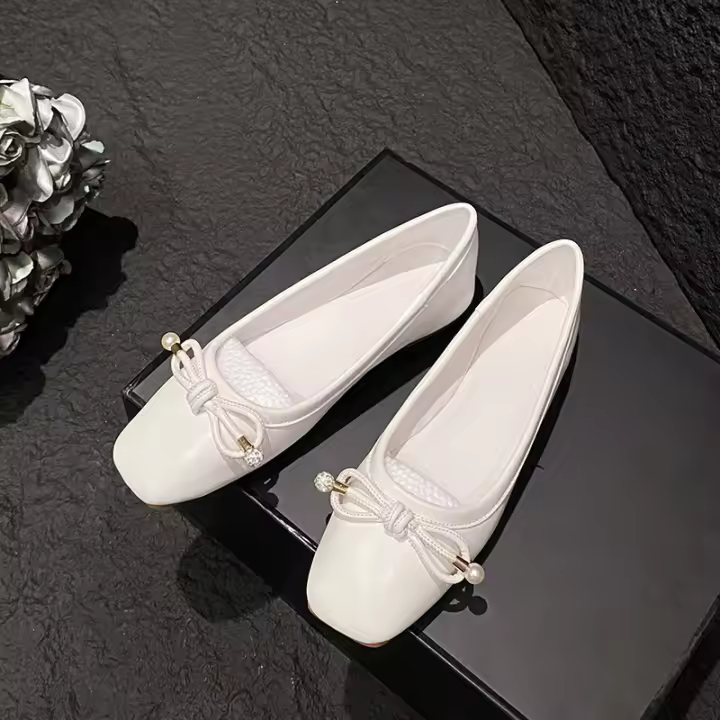 Cabeza redonda Arco Boca ligera Suela suave Cabeza cuadrada Perla Ballet Zapatos plateados - 1