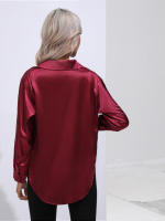 Camisa de manga larga para mujer, camisa elegante de color, satén, imitación de seda - details 5