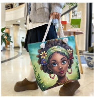 Nueva bolsa de mano bolsa de playa Bart pintado pintura bolsa de dibujos animados lino bolsa de lona de gran capacidad negro hermosa mujer - details 13