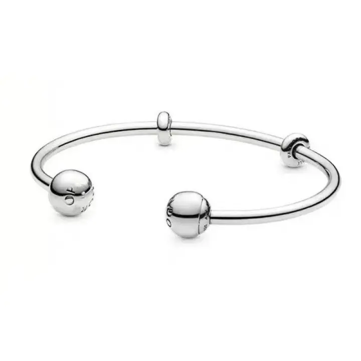 Pulsera rígida abierta de plata de ley 925 - 1
