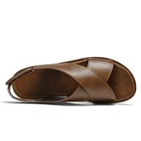 Sandalias de Estilo Vintage para hombre, zapatos informales de cuero genuino para exteriores, zapatos de playa con punta abierta, planos romanos para caminar - details 5