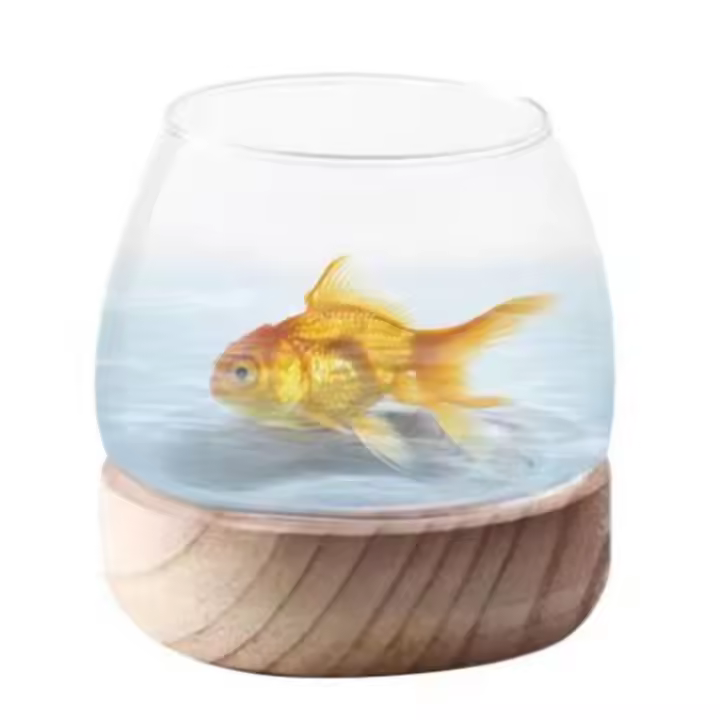 Tanque de cubo de madera Circular redondo Simple con Base de madera, pecera de vidrio transparente, pecera decorativa ecológica para jardín - 1