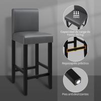 2xTaburete de Bar Silla con Respaldo Madera Maciza Piel sintética Taburete Alto Asiento Acolchado Grueso Gris BH21gr-2 - details 5