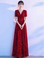 Elegante noche de compromiso para novias francesas, vestido de boda con lentejuelas, lujo de alta gama, traje de regreso a casa de nicho, rojo - details 10
