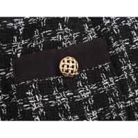 - Conjunto de dos piezas de moda coreana para mujer, blusa blanca con cuello de lazo y tirantes finos, minivestido de tweed con un solo botón - details 6