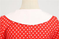 Polka dot print women a-line summer peter pan collar elegant vintage midi party dress - details 6