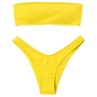Conjunto Bikini Mujer Push Up Sin Tirantes + Cintura Alta |   Traje de baño acolchado retro de dos piezas |   Traje de baño para playa/natación - details 9