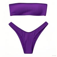Conjunto Bikini Mujer Push Up Sin Tirantes + Cintura Alta |   Traje de baño acolchado retro de dos piezas |   Traje de baño para playa/natación - details 10