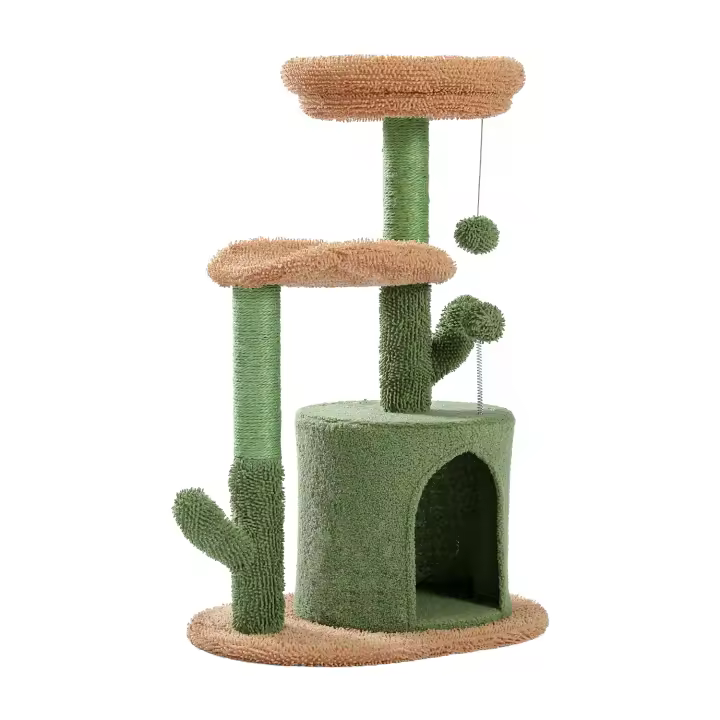 Árbol Rascador Gato PAWZ Road Moderno Cactus para Gatos Pequeños y Medianos con Cueva de Peluche Bola de Pompon Estable y Lindo Producto Normal de China - 1