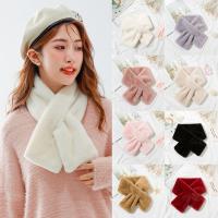 Bufanda de felpa de piel sintética de conejo para mujer, chal elegante, bufanda de cuello cruzado gruesa, bufanda cálida de invierno, bufandas de Color sólido - details 1