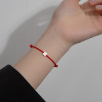 Pulseras de Cuerda Roja de Plata de Ley 925 para Mujer, joyería de Hilo Rojo with Flores, 20cm, Max - details 2