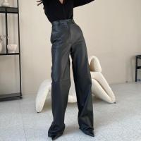 Pantalones de cintura alta para mujer, pantalones de pierna recta de cuero Pu para primavera y otoño, calidad sólida, elegantes y elegantes - details 3