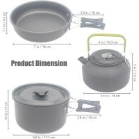 Juego de utensilios de cocina de aluminio para acampar, juego de tetera y sartén plegables, ollas ligeras, sartenes con bolsa de malla para mochilero, - details 0