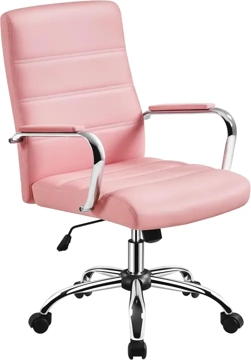 Silla Giratoria de Oficina Sillón de Trabajo con Respaldo Tapizado Asiento Sintético Altura Ajustable Blanco - 1
