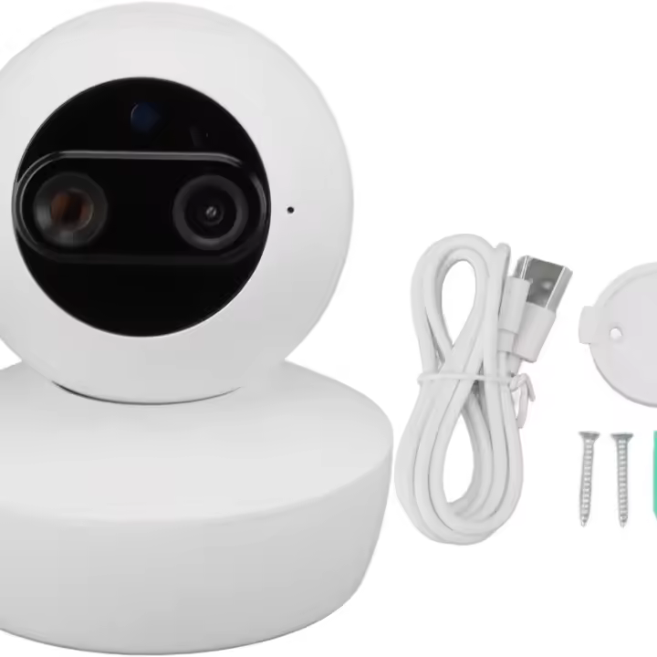 Cámara de Seguridad de Doble Lente 1080P Visión Nocturna, Ángulo Ancho, Detección de Movimiento, Comunicación Bimodal, Uso Interior para Mascotas y Vigilancia del Hogar - 1