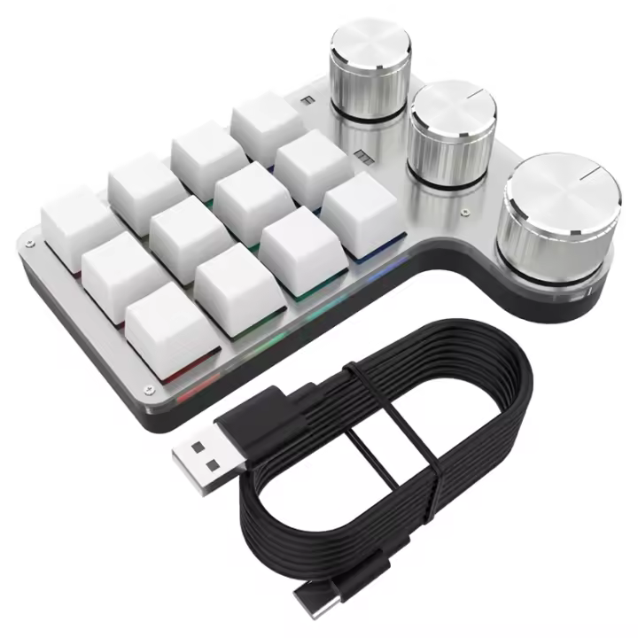 Teclado mecánico programable DIY RGB 12 teclas 3 perillas teclado Macro personalizado teclado USB Hotswap blanco - 1