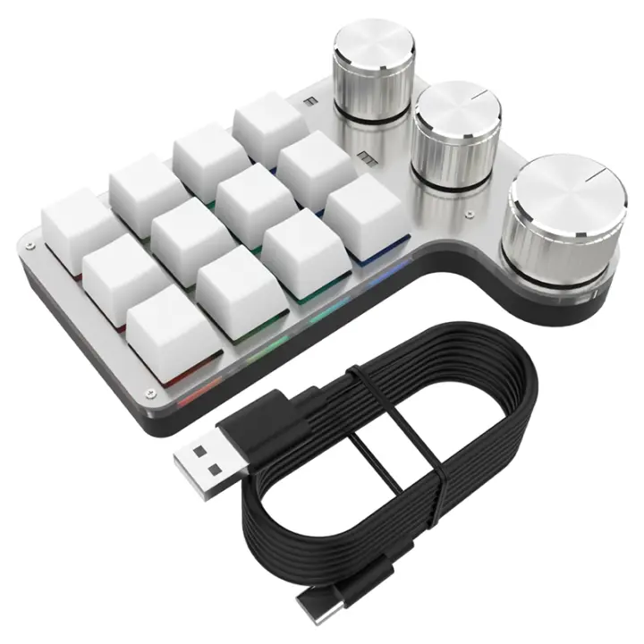 Teclado mecánico programable DIY RGB 12 teclas 3 perillas teclado Macro personalizado teclado USB Hotswap blanco - 1