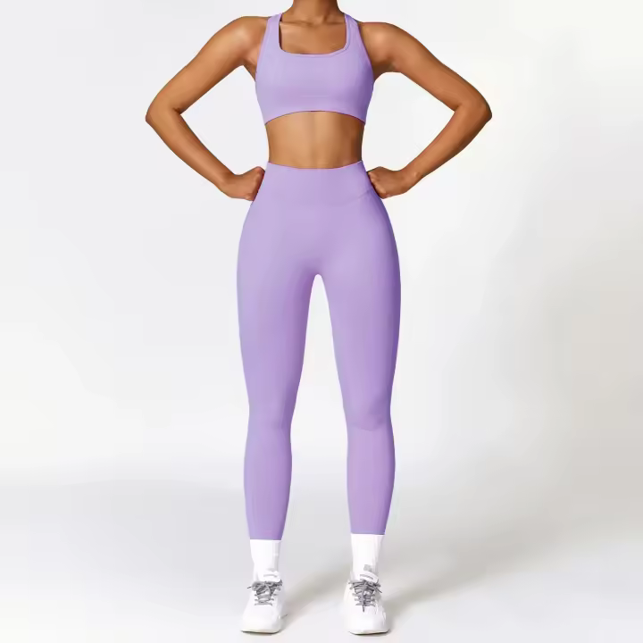 Conjunto de Yoga 2 Piezas Deporte para Mujeres Ropa de Gimnasio con Sujetador Deporte Mallas Cintura Alta Shorts Yoga Leggings Traje de Fitness Material Exterior de Nylon - 1