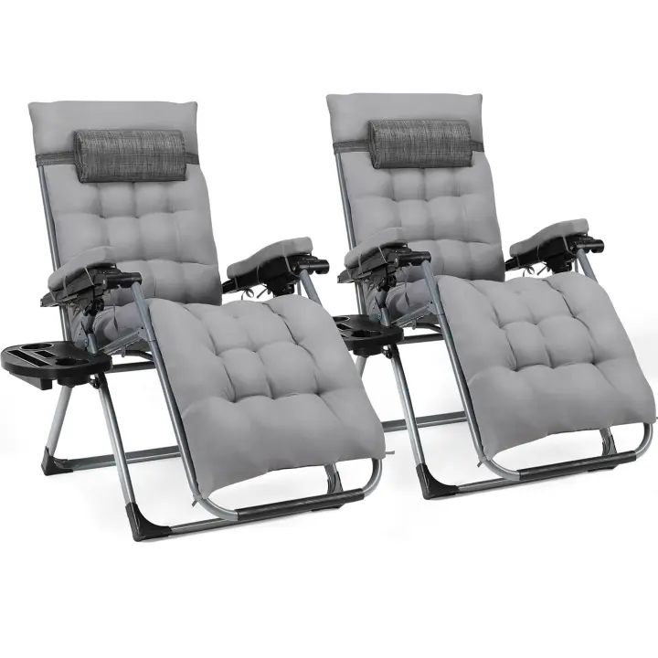 Sillón de salón de 2 uds, sillón de exterior de 5 posiciones, tumbona plegable con colchón, cuna de Camping plegable, sillones de exterior resistentes - 1
