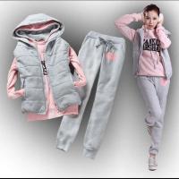 Otoño e Invierno nueva moda traje de mujer chándales casuales con capucha sudadera de lana conjunto de tres piezas - details 1