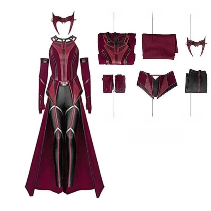 Disfraz de Bruja Escarlata Maximoff Wanda Vision, accesorios para cosplay, capa y pantalones, conjunto completo, accesorios para Halloween