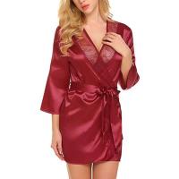 Albornoz de satén kimono para mujer, albornoz de media manga con borde ENCE para novias, vestido de novia, pijama, dormir, hogar de mujer - details 5