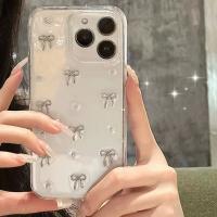 INS Japón Corea plata Bowknot teléfono caso para iPhone 16 15 14 13 12 11 Pro Max X XS XR 7 8 Plus chica epoxi claro brillo cubierta - details 0