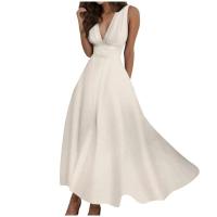 Mujeres elegantes A e sin mangas blanco Midi Casual mujer Sping verano cuello en V túnica cintura Swing vestido abrigo vestidos largos - details 3