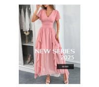 Vestido largo informal de manga corta con cintura ceñida para mujer, moda informal para vacaciones, primavera y verano - details 4