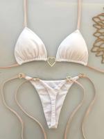 Conjunto de bikini con cintura Ba para mujer, sexy Tre, traje de playa monocromático con rayas, traje de baño brasileño de tres piezas 2024 - details 2