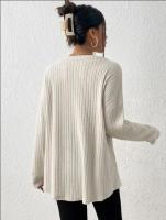 Suéter de Manga Larga para Mujer Jersey Informal, Suelto, Rayas Verticales, Color Sólido, Cuello Redondo - details 12